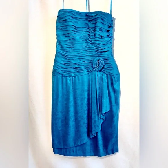 AJ BARI Vintage Blue Strapless mini cocktail dress Ruching Draping Quiet Luxury - Picture 1 of 13
